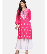 Pink chikankari kurti nd high low Plazzo set