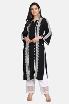 Black kurti all over laces with white pant with net border