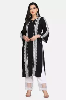 Black kurti all over laces with white pant with net border