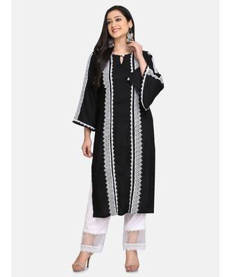 Black kurti all over laces with white pant with net border 3