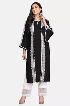 Black kurti all over laces with white pant with net border