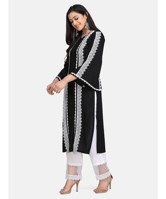 Black kurti all over laces with white pant with net border 4
