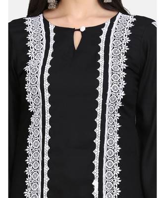 Black kurti all over laces with white pant with net border 6