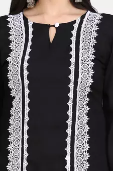 Black kurti all over laces with white pant with net border