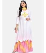 White kurti  yellow chikankari thread work leheriya garara with yellow  fabric tassele dupatta