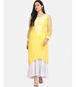 Yellow chikankari kurti with white bottom