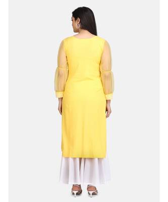 Yellow chikankari kurti with white bottom 5