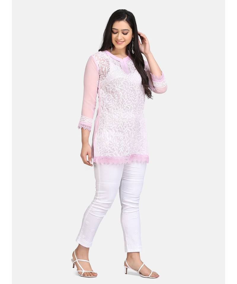 Pink full chikankari kurti with white pant SHADES 3465496