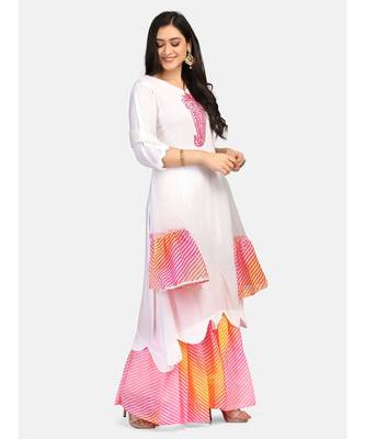 white kurti pink  chikankari thread work leheriya pink garara nd dupatta with  leheriya border 5