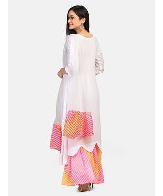 white kurti pink  chikankari thread work leheriya pink garara nd dupatta with  leheriya border 6