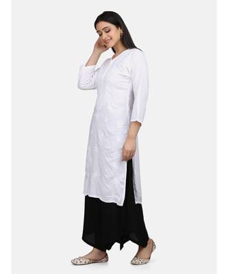 White Chikankari Kurta With Black Plazzo 3