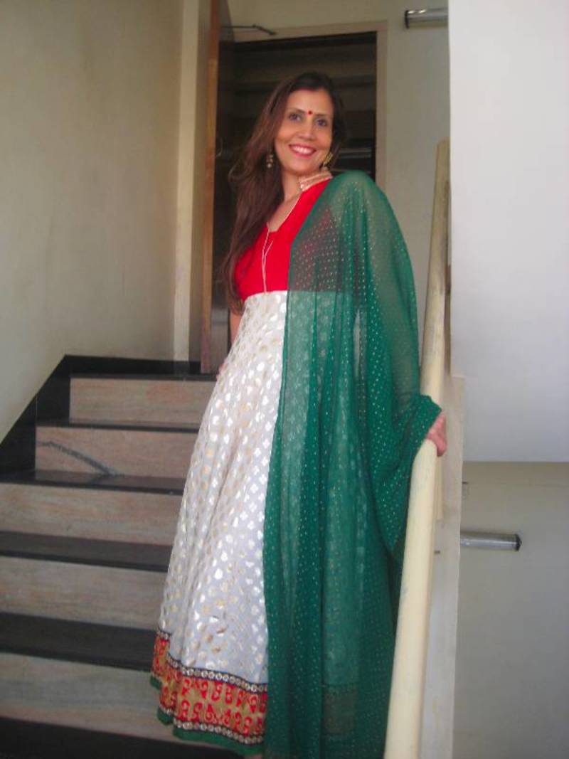 Red, Off-white & Green Anaarkali