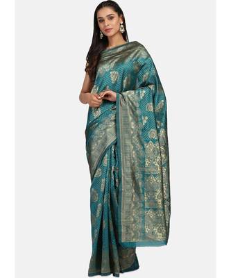 Teal Green Cotton Traditional Saree 1