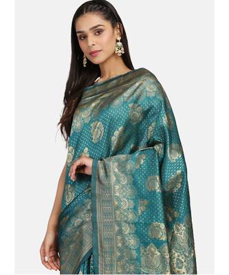 Teal Green Cotton Traditional Saree 3