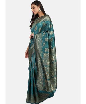 Teal Green Cotton Traditional Saree 4