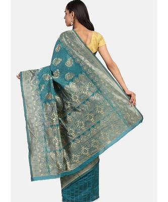 Teal Green Cotton Traditional Saree 5