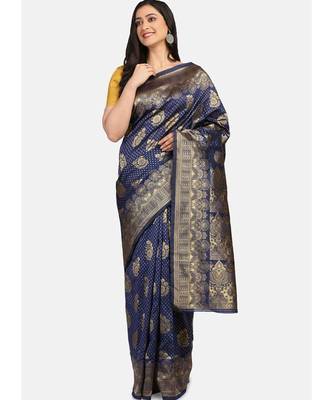 Blue Cotton Traditional Saree 1