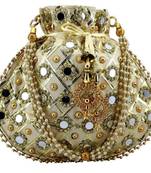 Rajasthani Jaipuri Ethnic Handcrafted Embellished Beaded Potli Wristlets Bags For Women's - Gold