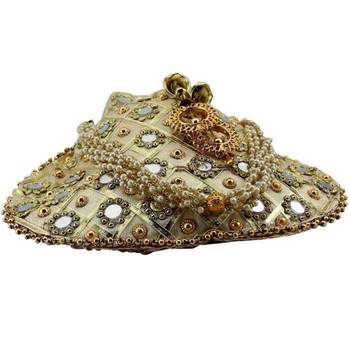Rajasthani Jaipuri Ethnic Handcrafted Embellished Beaded Potli Wristlets Bags For Women's - Gold 3