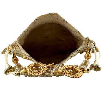 Rajasthani Jaipuri Ethnic Handcrafted Embellished Beaded Potli Wristlets Bags For Women's - Gold 4
