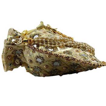 Rajasthani Jaipuri Ethnic Handcrafted Embellished Beaded Potli Wristlets Bags For Women's - Gold 5