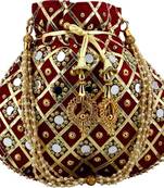 Rajasthani Jaipuri Ethnic Handcrafted Embellished Beaded Potli Wristlets Bags For Women's - Maroon