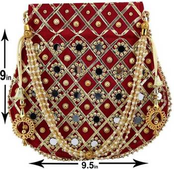 Rajasthani Jaipuri Ethnic Handcrafted Embellished Beaded Potli Wristlets Bags For Women's - Maroon 2