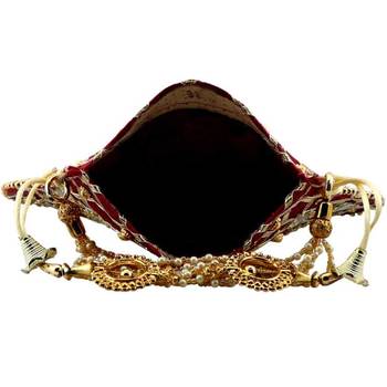 Rajasthani Jaipuri Ethnic Handcrafted Embellished Beaded Potli Wristlets Bags For Women's - Maroon 4