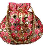 Rajasthani Jaipuri Ethnic Handcrafted Embellished Beaded Potli Wristlets Bags For Women's - Light Pink