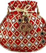 Rajasthani Jaipuri Ethnic Handcrafted Embellished Beaded Potli Wristlets Bags For Women's - Red