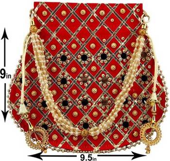 Rajasthani Jaipuri Ethnic Handcrafted Embellished Beaded Potli Wristlets Bags For Women's - Red 2
