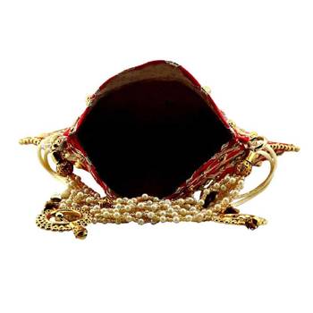 Rajasthani Jaipuri Ethnic Handcrafted Embellished Beaded Potli Wristlets Bags For Women's - Red 4