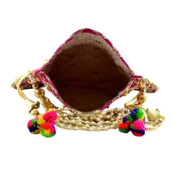 Rajasthani Jaipuri Ethnic Handcrafted Embellished Beaded Potli Wristlets Bags For Women's - Dark Pink 3