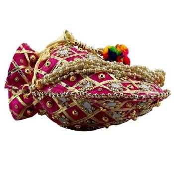 Rajasthani Jaipuri Ethnic Handcrafted Embellished Beaded Potli Wristlets Bags For Women's - Dark Pink 5
