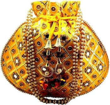 Rajasthani Jaipuri Ethnic Handcrafted Embellished Beaded Potli Wristlets Bags For Women's - Yellow 1