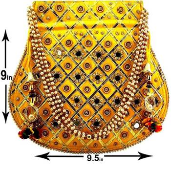 Rajasthani Jaipuri Ethnic Handcrafted Embellished Beaded Potli Wristlets Bags For Women's - Yellow 2
