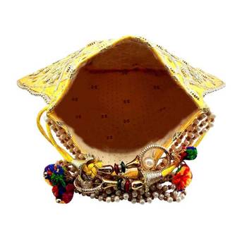 Rajasthani Jaipuri Ethnic Handcrafted Embellished Beaded Potli Wristlets Bags For Women's - Yellow 4