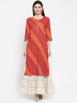 Red printed rayon long-kurtis 1