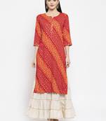 Red printed rayon long-kurtis