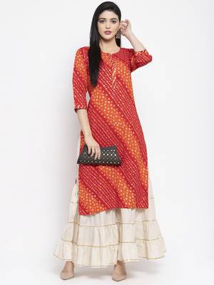 Red printed rayon long-kurtis 2