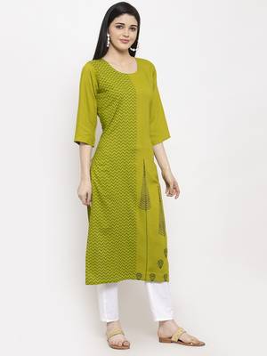 Green printed rayon long-kurtis 3