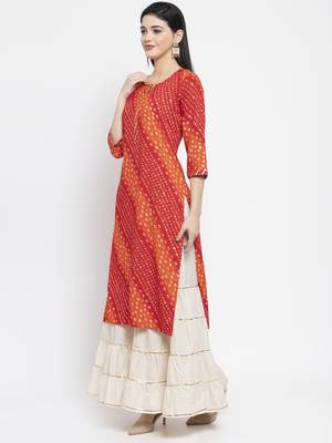 Red printed rayon long-kurtis 3