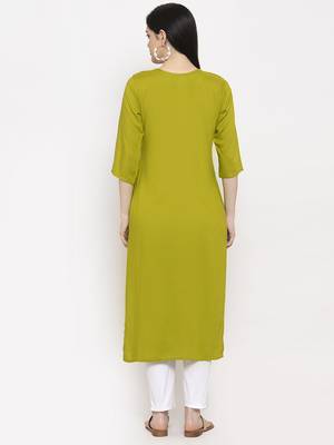 Green printed rayon long-kurtis 4