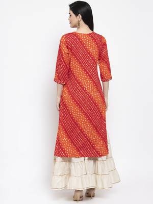 Red printed rayon long-kurtis 4