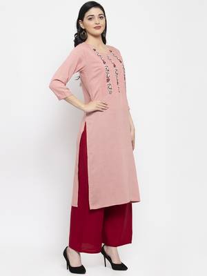 Peach embroidered rayon long-kurtis 2