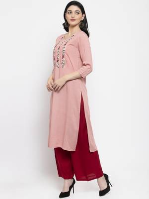 Peach embroidered rayon long-kurtis 3