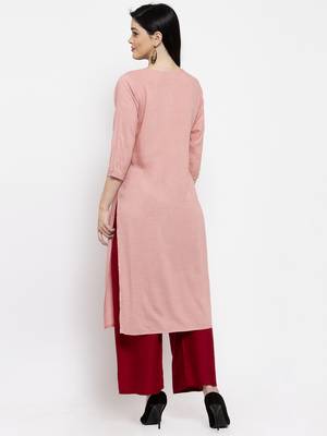 Peach embroidered rayon long-kurtis 4