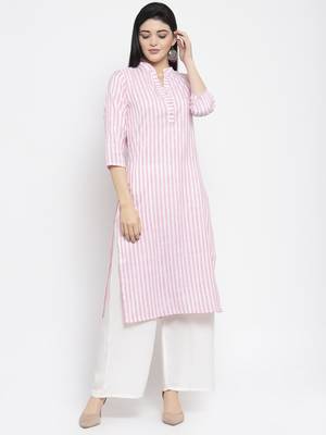 Pink printed rayon long-kurtis 1