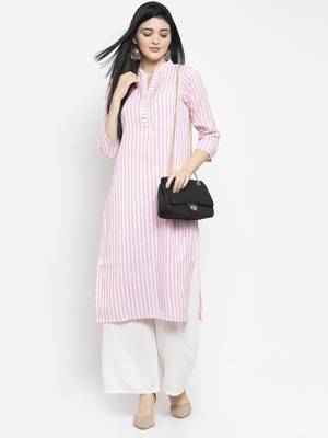Pink printed rayon long-kurtis 2
