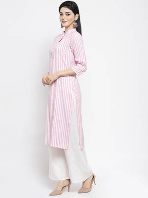 Pink printed rayon long-kurtis 3